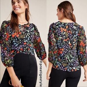 Anthropologie Maeve Black Floral Blouse